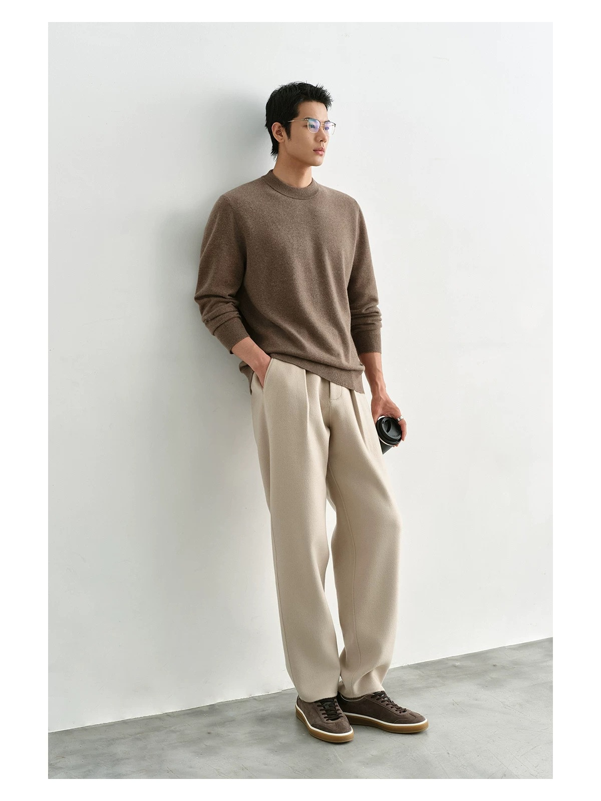 Cashmere winter base sweater with a round collar