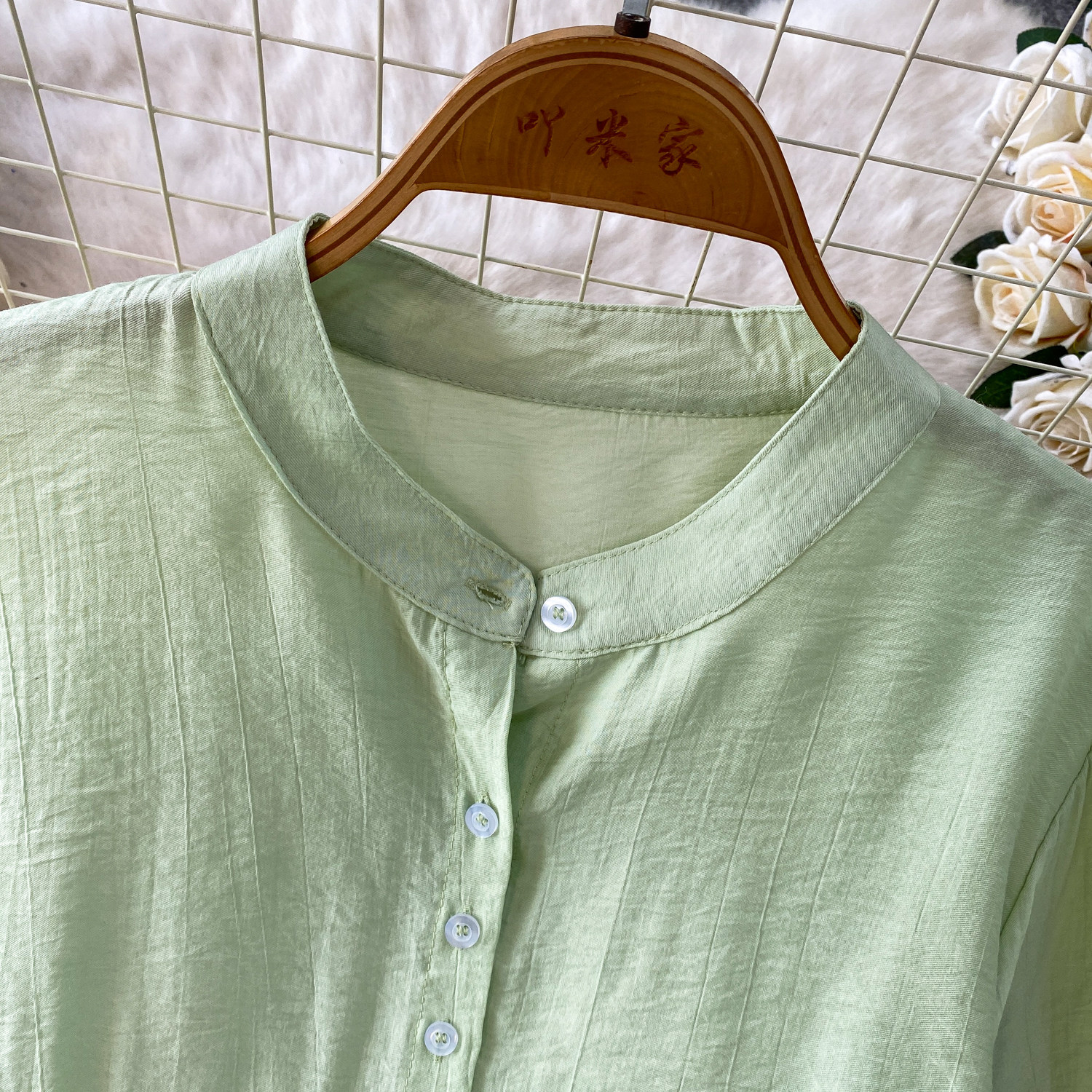 Mambo Mint Green Women's Clothing Set Refreshing Skin Friendly Breathable Loose Fitting Long Sleeved Shirt Jacket with High Waisted Wide Leg Pants_ecoleips.com