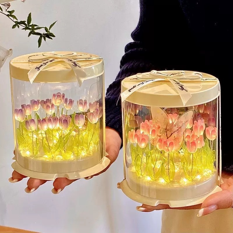 Tulip creativo flor mar luz de noche paquete de material de bricolaje hecho a mano caja de pastel de alto valor luz ambiental romántica y cálida