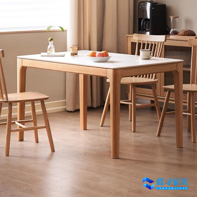 Solid Wood Slate Dining Table for Home Small Apartment Light Luxury Modern Simple Dining Table Rectangular Cream Style Dining Table and Chair Combination