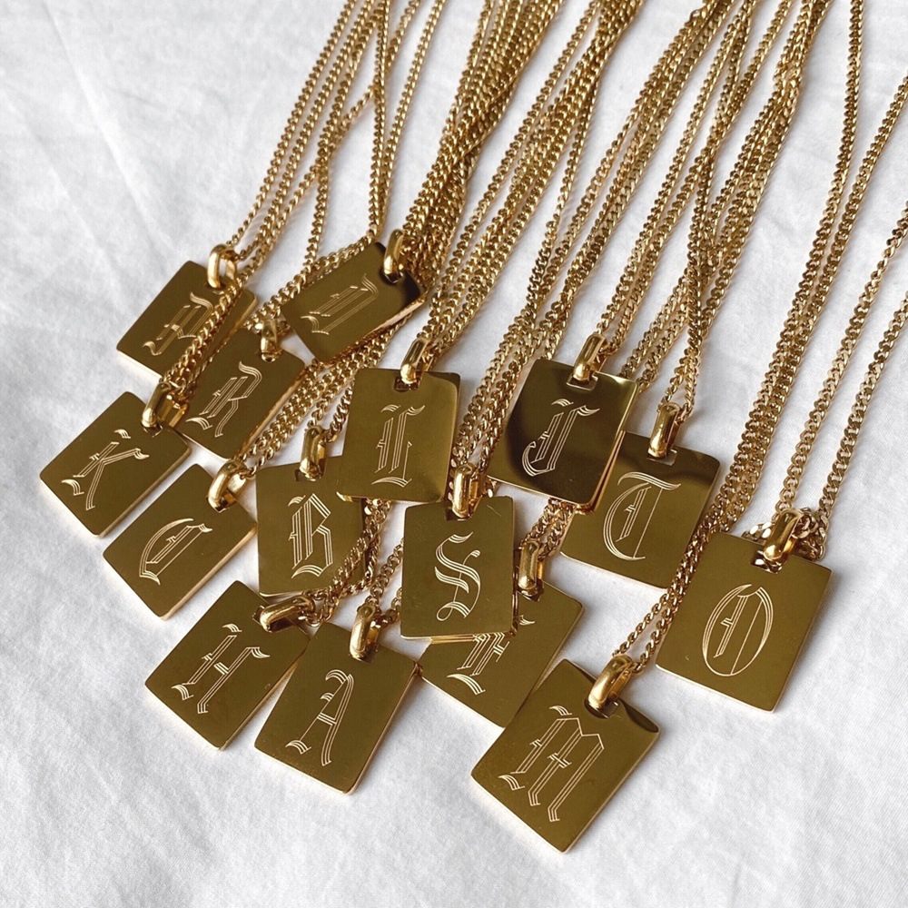14g Weight Ion Plating (IP) Gold Plating Process Wholesale Jewelry Retro Letter Square Titanium Steel Plating Pendant Necklace