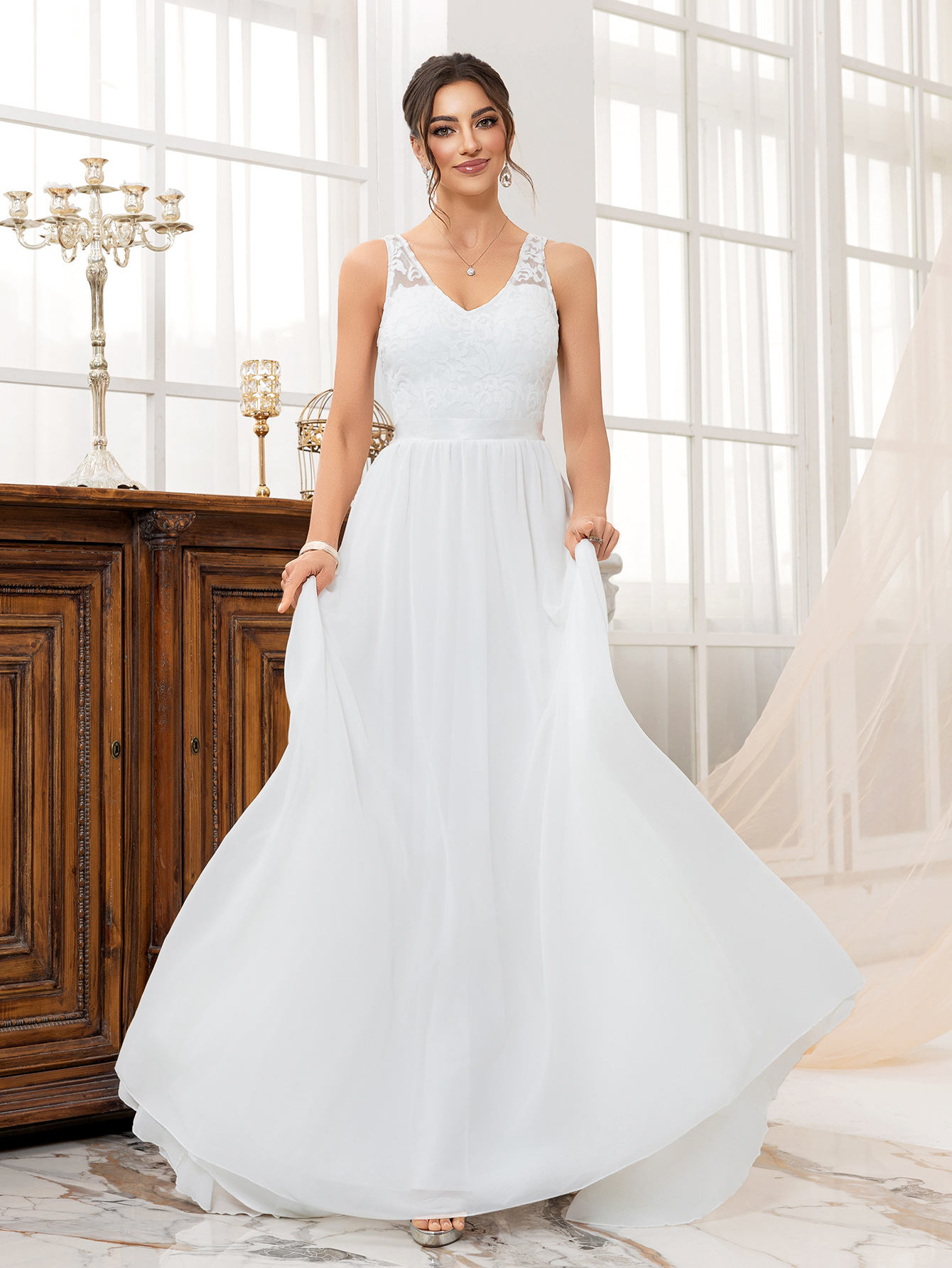 Nuevo vestido de novia de vestido de cola larga de color sólido con tirantes transfronterizos europeos y americanos image 4