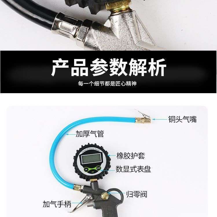 High-Precision Tire Pressure Gauge with Inflator for Electric Vehicles and Motorcycles, Tire Pressure Meter, Inflator Gun