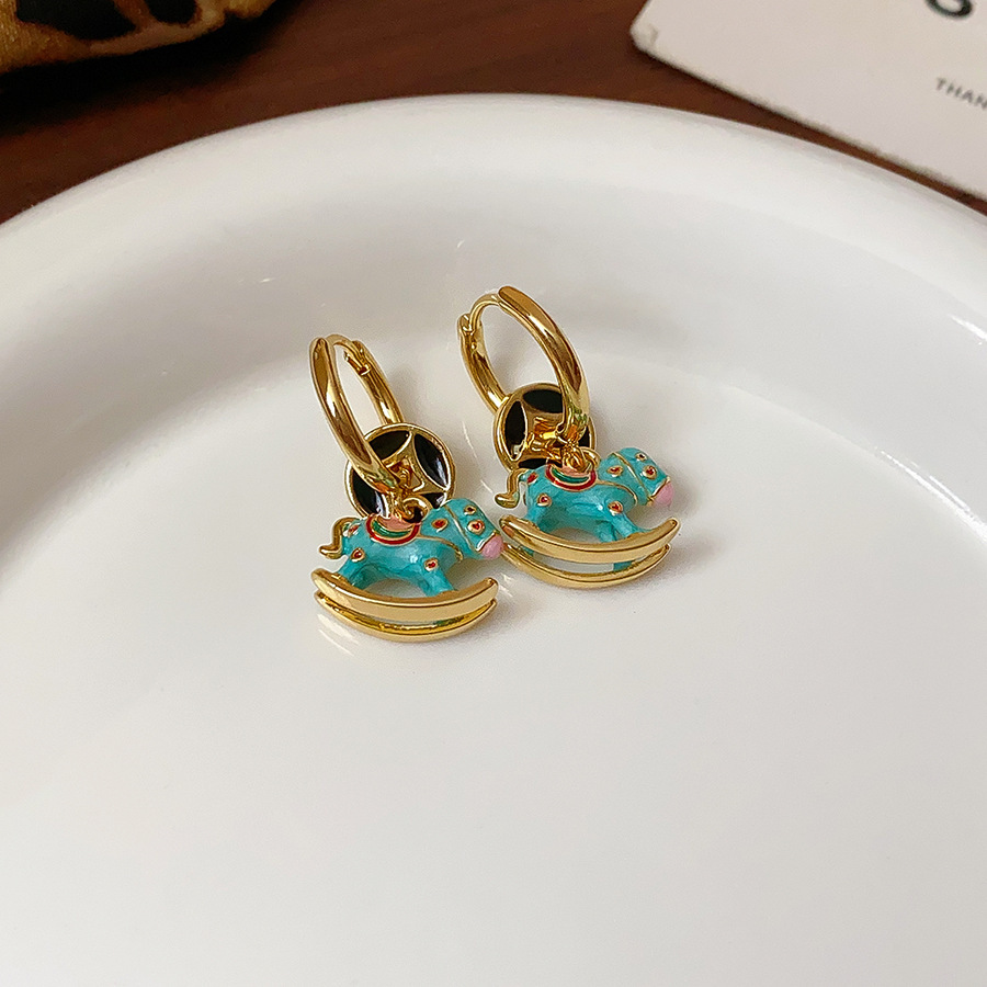 Oro verdadero eléctrico galvanis colgante de piedra pony pendientes collar ligero lujo nicho universal conjunto temperamento alta sensación de joyería mujer