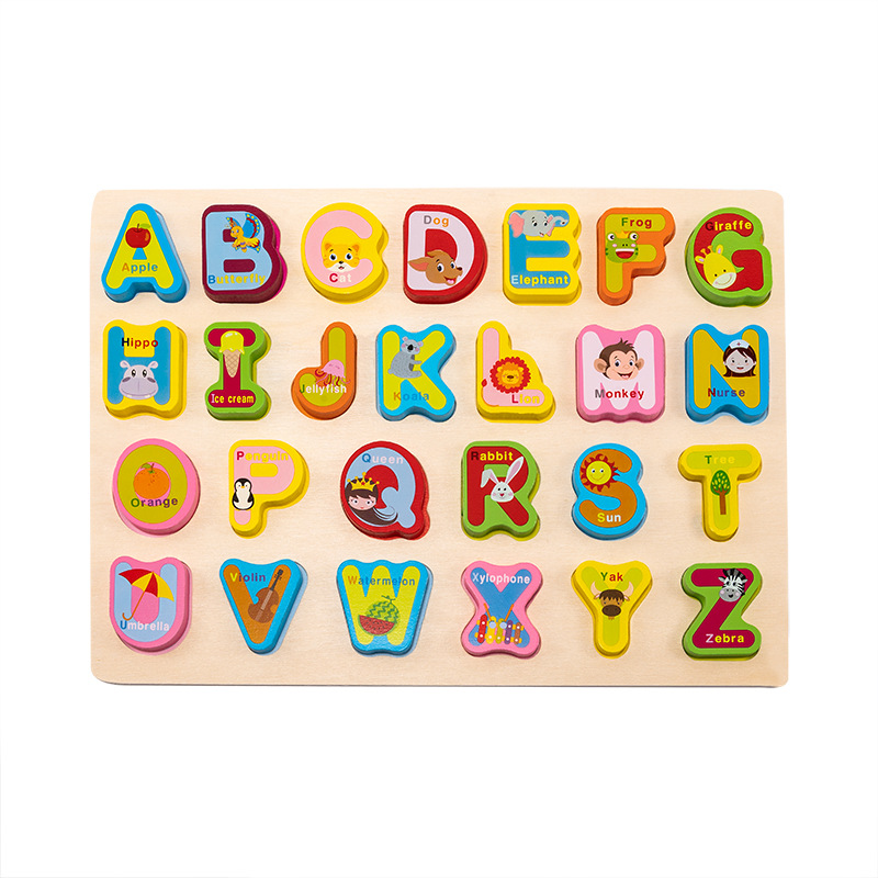 3D tridimensional rompecabezas de madera digital forma carta rompecabezas bloques de construcción a juego tablero de agarre de mano juguetes educativos para niños al por mayor