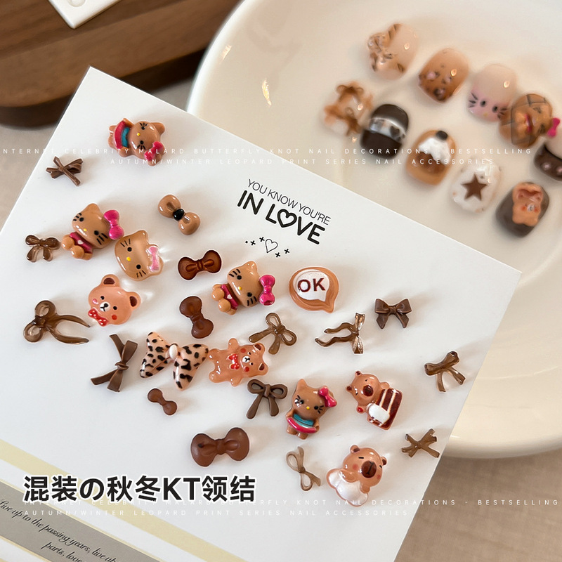 美甲饰品混装豹纹领结可爱立体美拉德kt猫冰透小熊卡通美甲装饰品|undefined