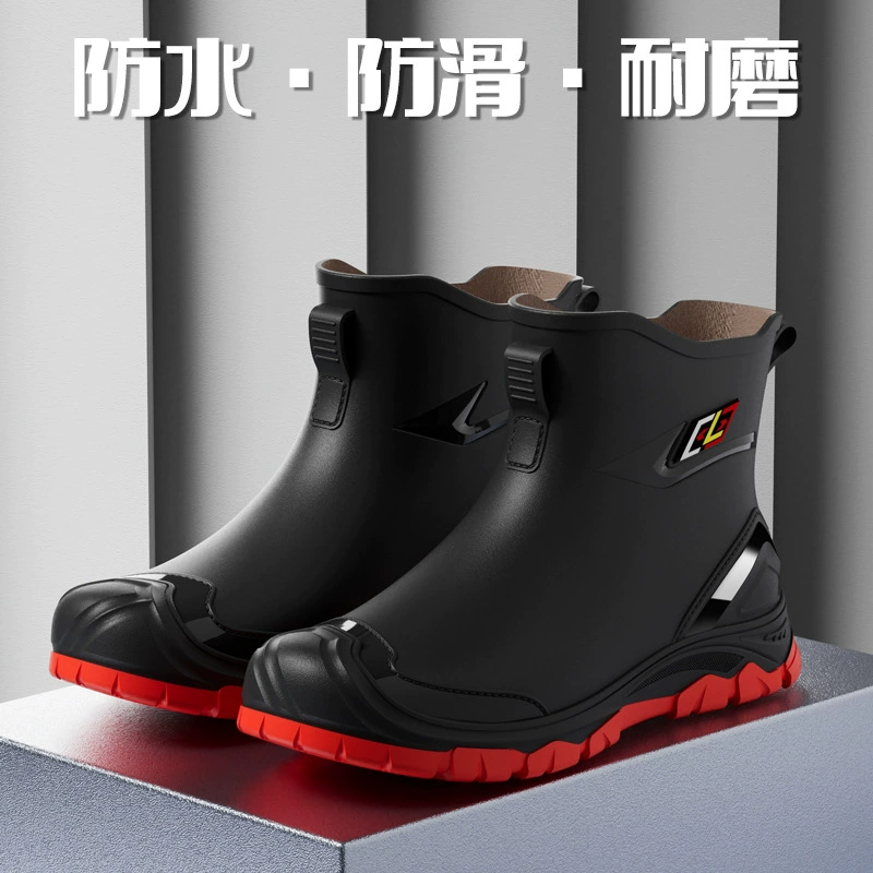 2024 новые трансграничные мужские сапоги от дождя низкопробные водяные туфли износостойкие теплые сапоги от дождя короткие рыболовные водонепроницаемые нескользящие резиновые туфли