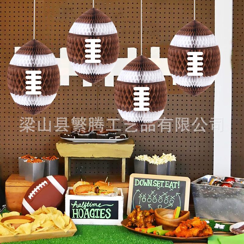 Football Party Honeycomb Hanging Decoration Football Honeycomb Tissue Pompon Boy Sports Theme Party Arrangement Decoration