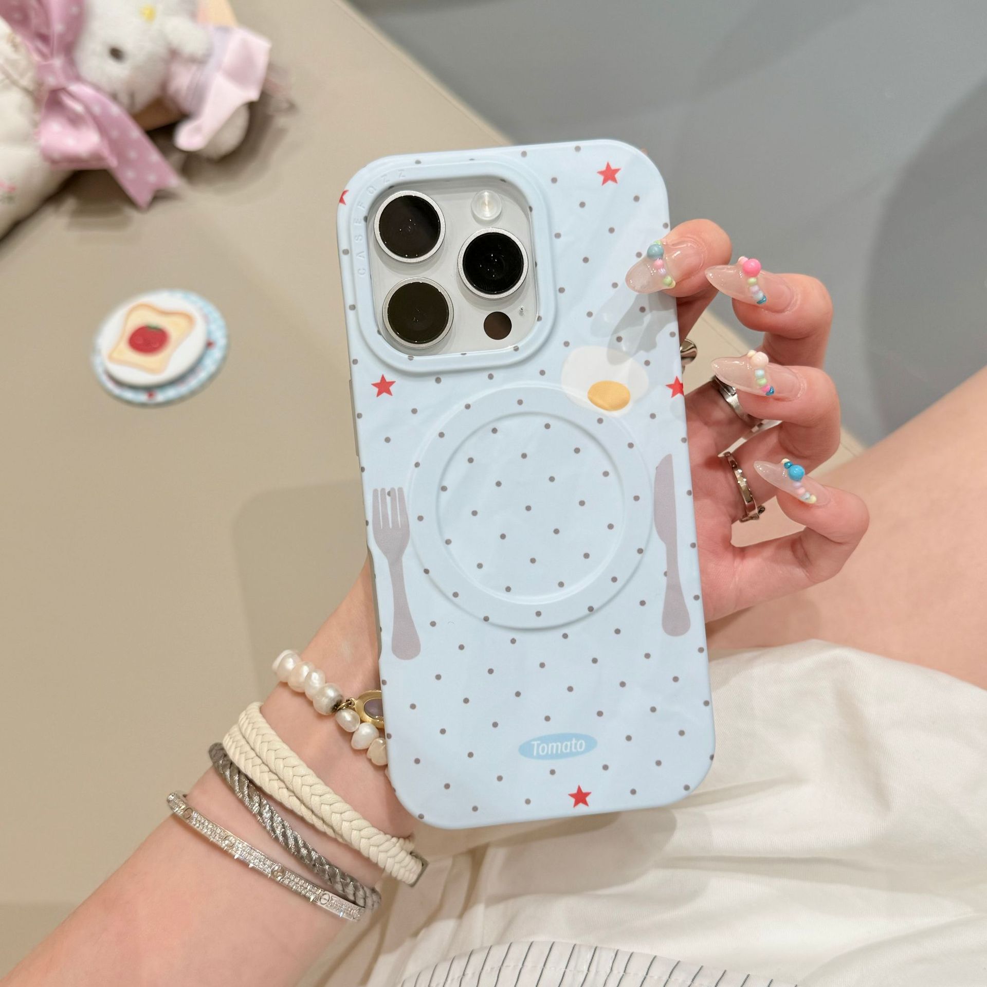 Placa de lunares plisados de fondo azul para Apple 15/16 funda para teléfono móvil 16Pro atracción magnética 14/13 nueva personalidad de 15PM