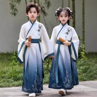 儿童国学汉服男童古装中国风服装女童新款书童小学生三字经演出服