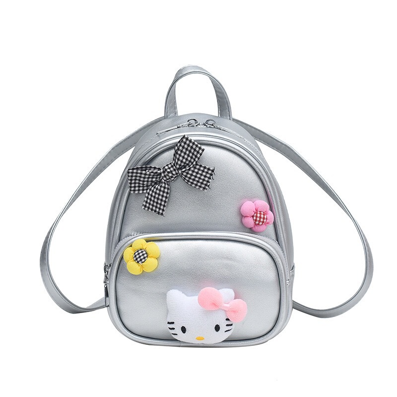 卡通kitty猫双肩包女纯色PU小清新甜美学院风少女高级感学生背包|undefined