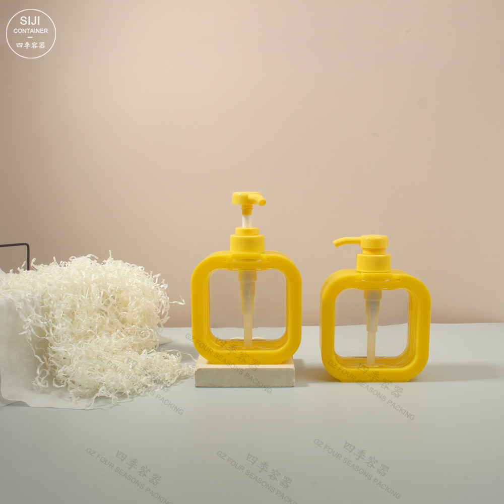 现货四季容器黄色300ml可视透明按压分装瓶洗手液乳液瓶跨境优品