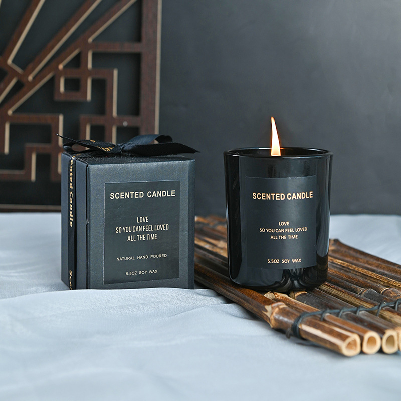 Atimedes Simple Black Glass Cup Scented Candle Soy Wax Pouring Hotel Gift Wholesale