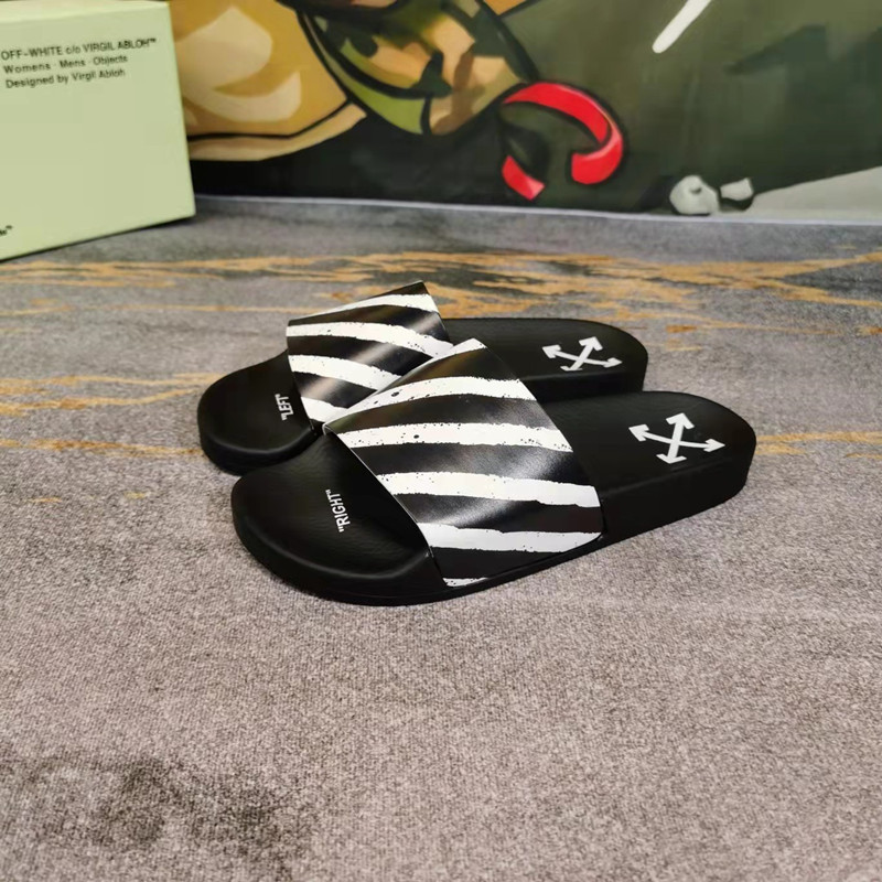 Off-White Slippers for Men and Women, Soft-Soled High-Heeled Shoes for Home Use, Zebra-Patterned Non-Slip Flat Sandals, Lightweight and Suitable for Outdoor Wear
