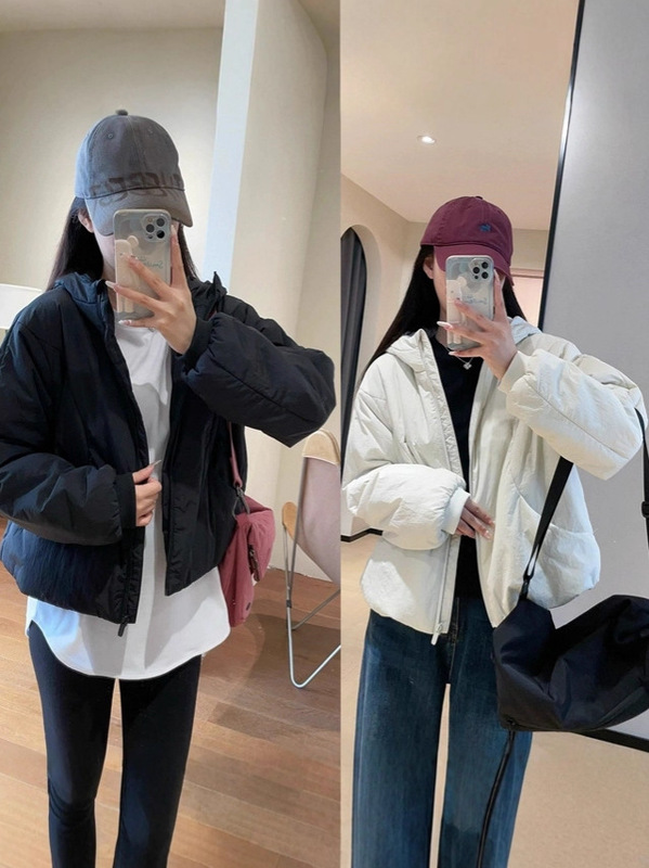 WTHEONElu家高品质防风保暖短款棉服女小个子连帽外套2024秋冬新|undefined