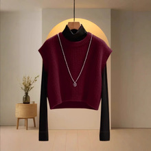 【专柜大码】多巴胺复古软糯慵懒风酒红色毛衣马甲打底衫女冬
