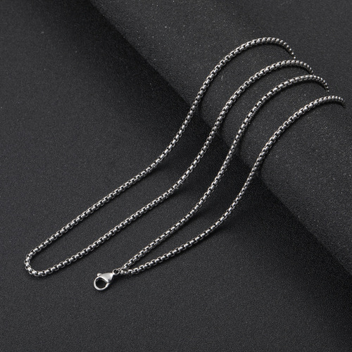 Stainless steel square pearl necklace titanium steel jewelry with chain women's versatile chain wholesale Cuban chain European and American men