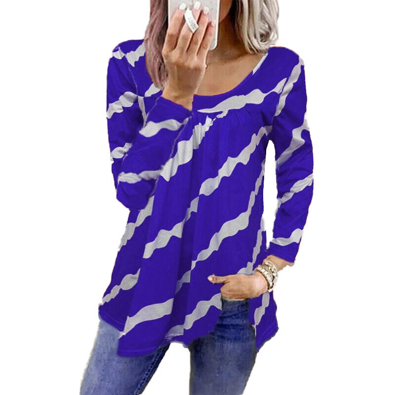 stripe printing loose long-sleeved T-shirt Nihaostyles wholesale clothing vendor NSLZ72621