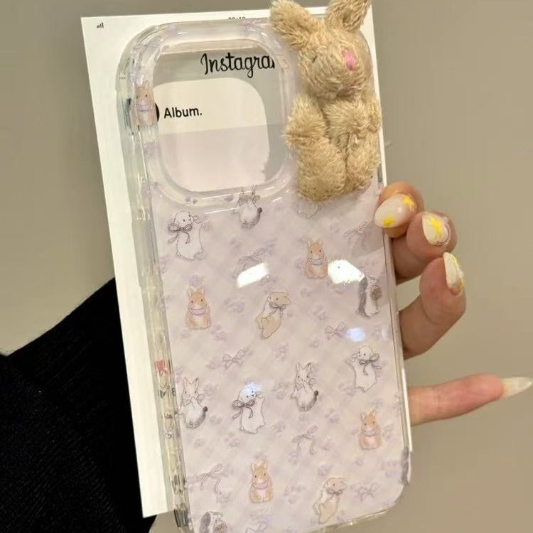 Girl ins bowknot tridimensional conejito para Apple 16ProMax funda para teléfono iphone14/15 nuevo 13