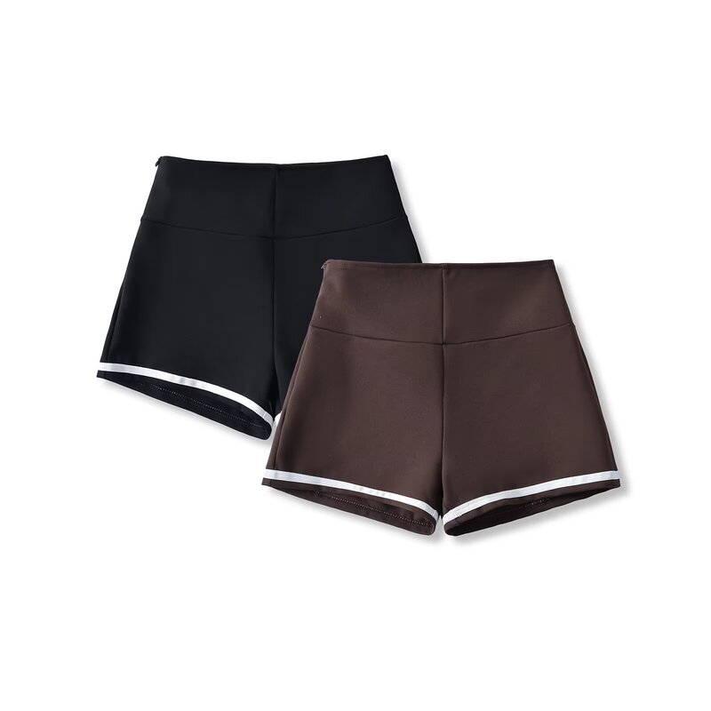 Autumn color matching pocket high waist sports shorts women's pocket running fitness pants S21331