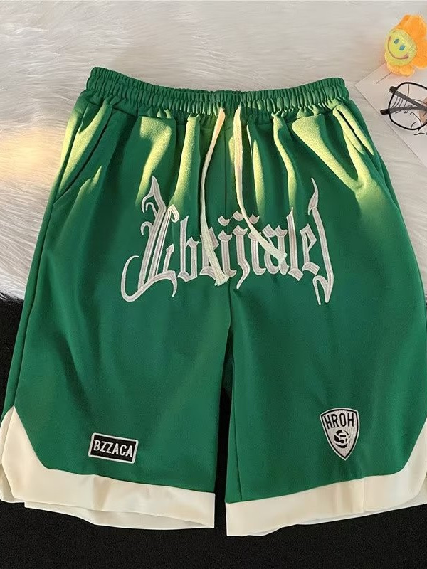 Marca de moda color sólido costura de contraste simple tubo recto suelto de cinco puntos pantalones deportivos casuales de verano pantalones cortos masculinos ins