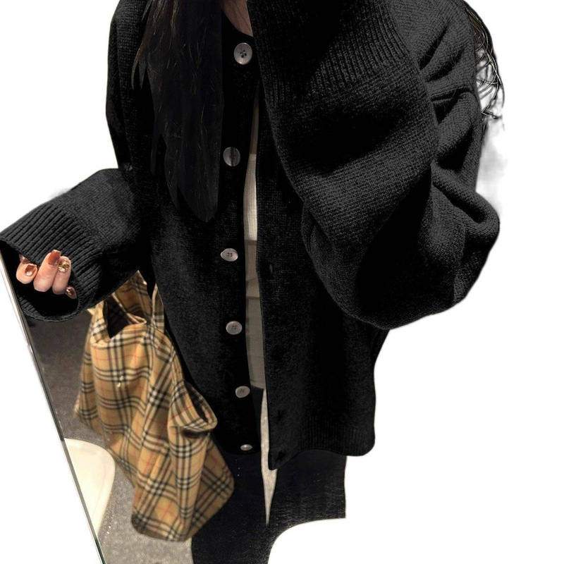 黑色针织开衫女秋季宽松慵懒风休闲感春秋外搭毛衣外套上衣冬|undefined
