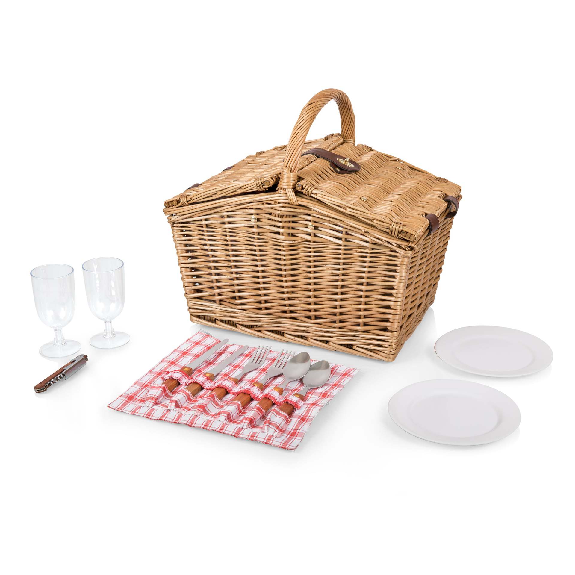 Cesta de picnic de mimbre personalizada de comercio exterior Cesta de regalo con vajilla Cesta de forma especial Cesta de frutas Cesta de picnic de ratán de mano pastoral