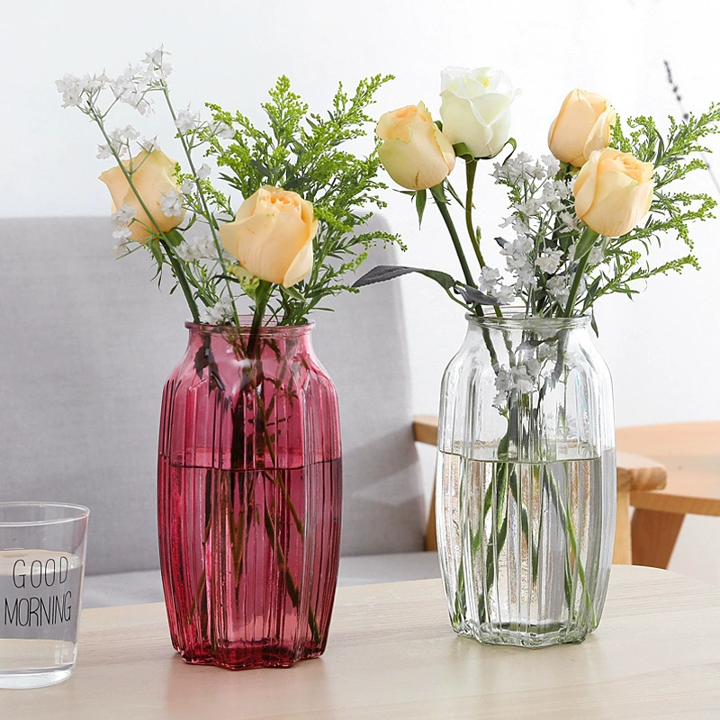 Оптовая продажа европейская винтажная прозрачная цветная вертикальная стеклянная ваза для украшения дома полосатая ваза гидропонная ваза