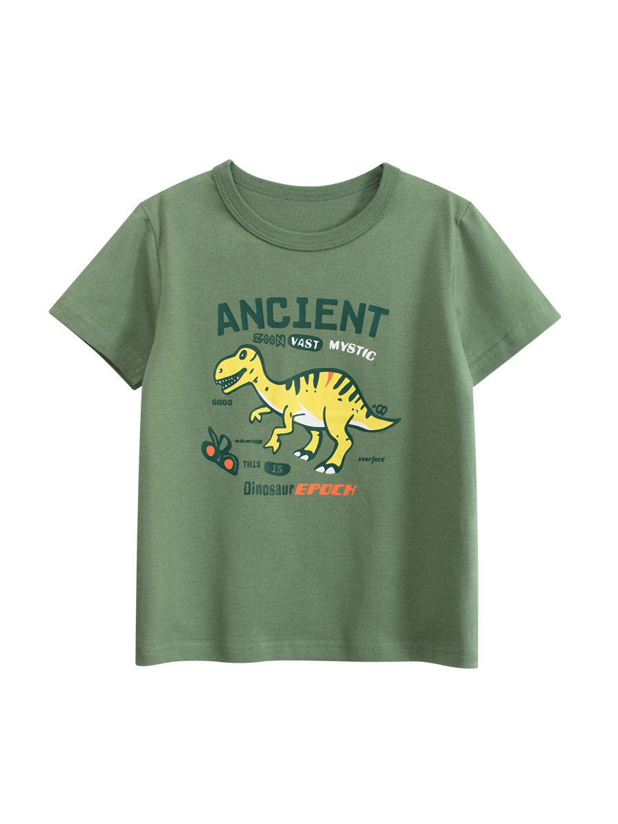 27kids marca de moda ropa para niños 2025 verano nuevos productos niños dinosaurio dibujos animados camiseta de manga corta al por mayor ropa para bebés