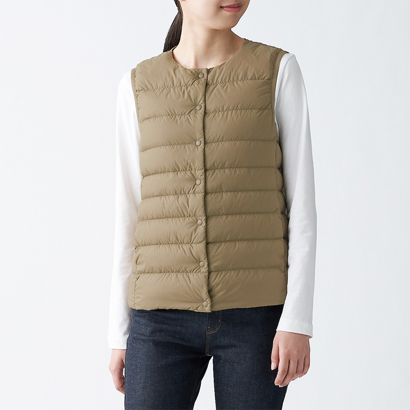 Japanese Style Unprinted Lightweight Down Vest Down Vest Women's Down Waistcoat Solid Color Warm Down Liner Clothes