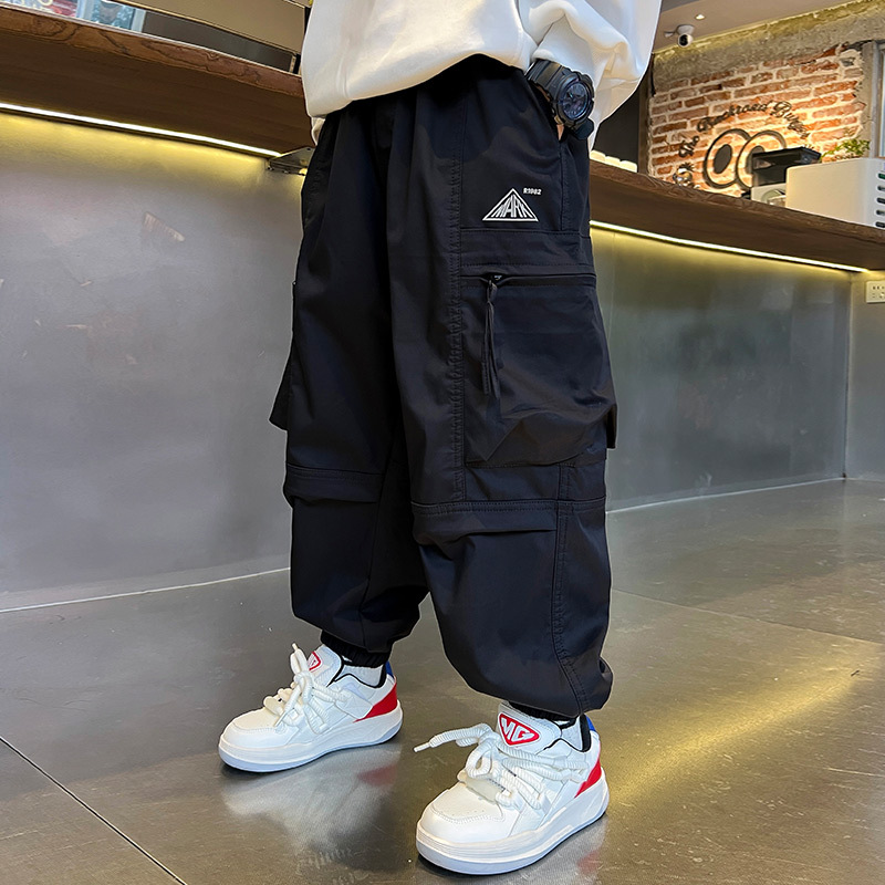 가을 중다 소년 크레인 바지 새로운 어린이 착용 어린이 청소년 캐주얼 바지 느슨한 큰 포켓 유행 머리