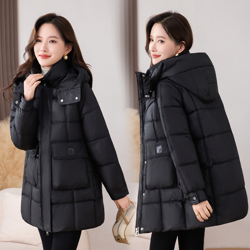 Algodón con capuz para mujeres invierno 2025 nuevo hombre pequeño medio largo de moda extranjera calentamiento abrigo de algodón deportivo suelto image 3