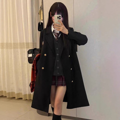 新款jk大衣风衣长款日系高校学生女春秋双排扣小西装外套潮学院风