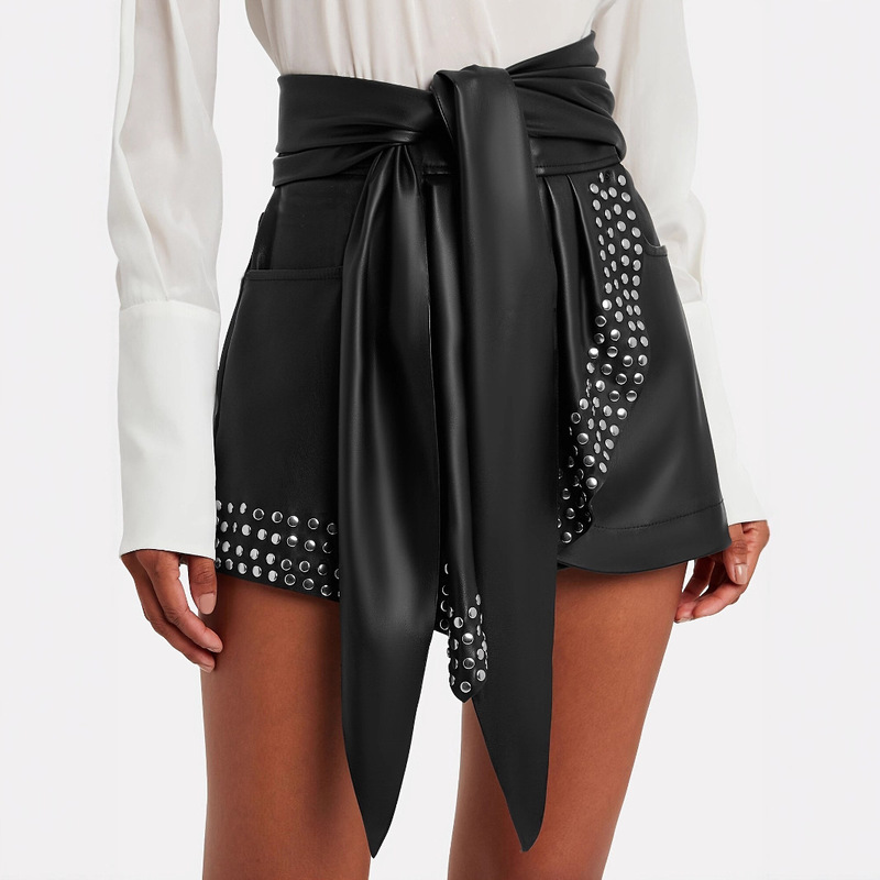 European and American Cross-Border Women's Fashion Casual Solid Color Leather Women's Shorts