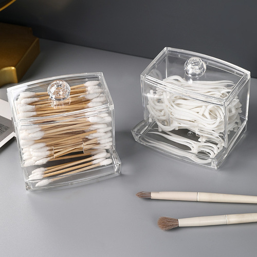 Ins Cotton Pads Storage Box Cotton Swab Box Home Desktop Vanity Makeup Jewelry Box Transparent Crystal Cotton Rod Floss Box