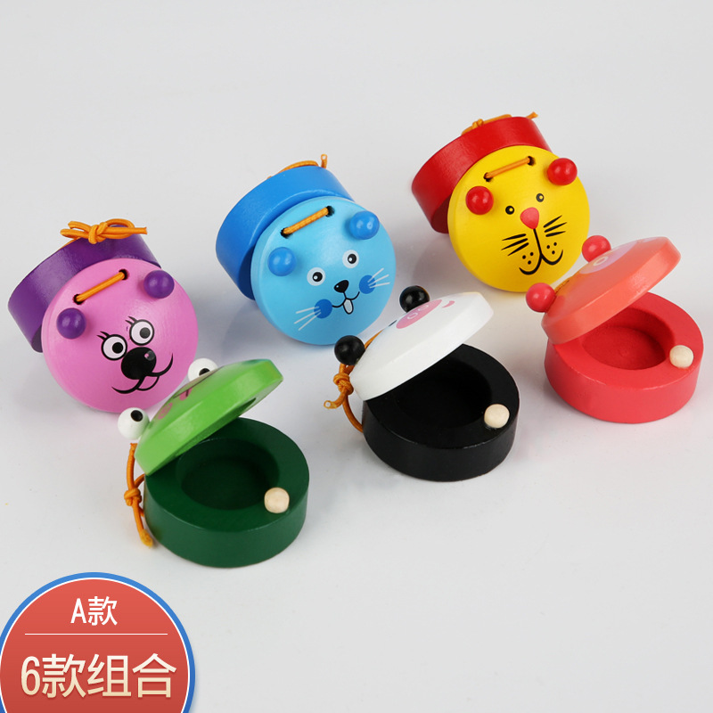 Instrumentos musicales de madera Orff para niños, dibujos animados, castañuelas, ayudas didácticas, iluminación para niños, juguetes educativos para la primera infancia