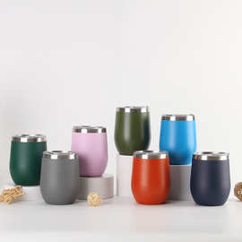 跨境专供不锈钢12oz鸡蛋杯U型透明盖保温杯户外便携蛋壳杯可logo