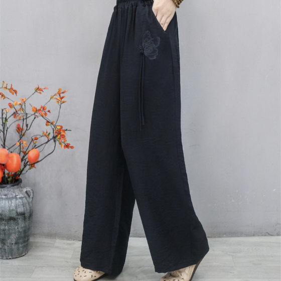 Lazy Relaxed Silk Linen Wide-leg Pants Women's High-end White Wide-leg Pants Women's Summer Thin Loose Waist Casual