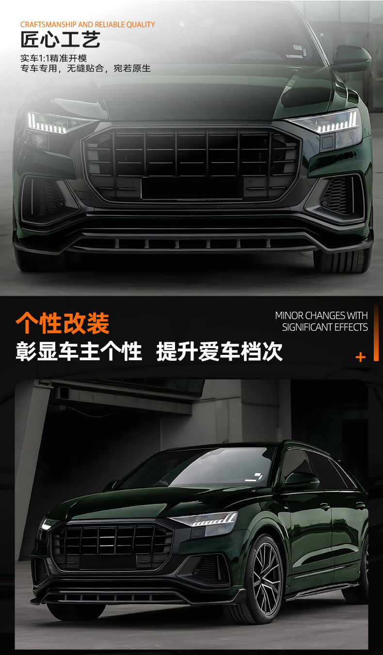 Suitable for Audi Q8 Sq8 4m 2019-2023 Early Model Black Warrior Front Lip Front Spoiler Surround Modification