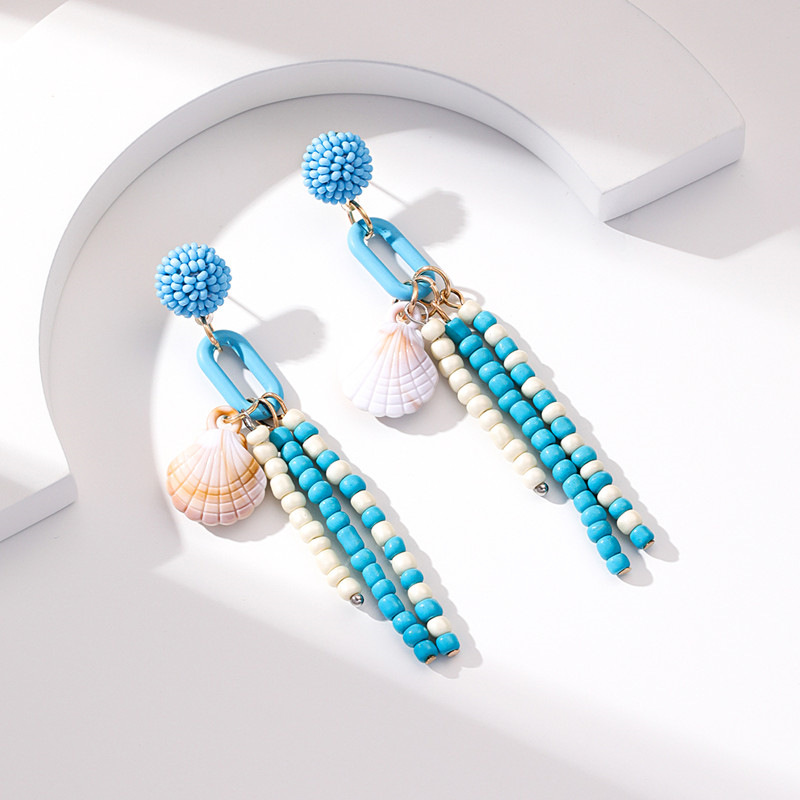Neue Mode Shell Decor Lange Perlen Quaste Ohrringe display picture 4