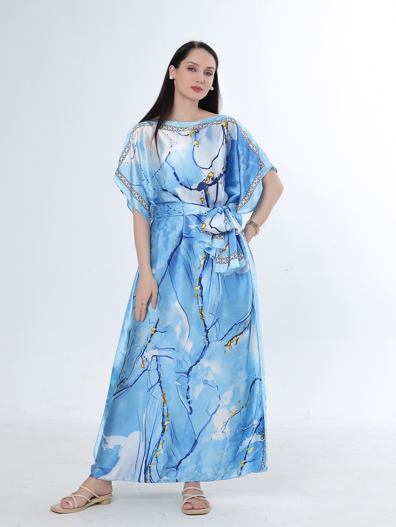 2025 primavera y verano nuevo Amazon venta rápida ropa malaya camisa de arena imitación seda brocado ropa de protección solar de vacaciones de playa