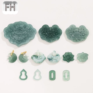 天然蓝水翡翠莲花星月蝴蝶狐狸面具海棠吊坠 葫芦长方环 diy配件