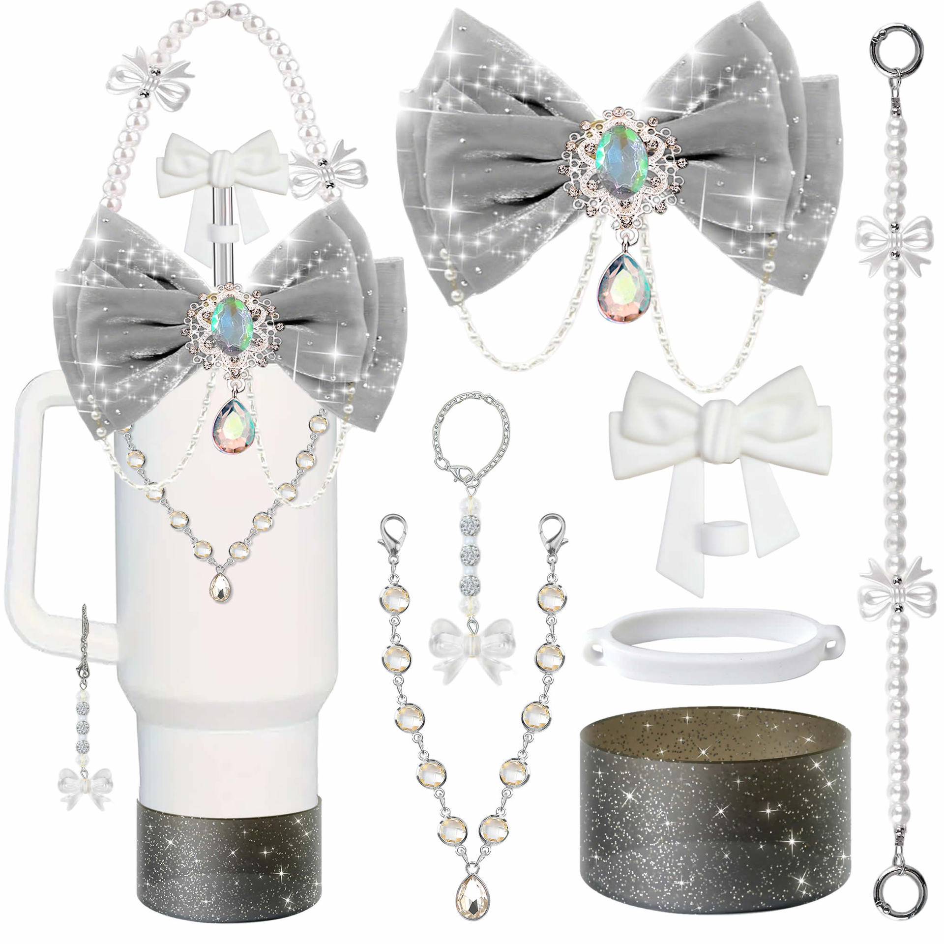Transfronterizos Stanley Cup Flor Decoración gorra de paja Silicone Cup Cover Cup Ball Cup Colgante de llaves Cuerdas de mano
