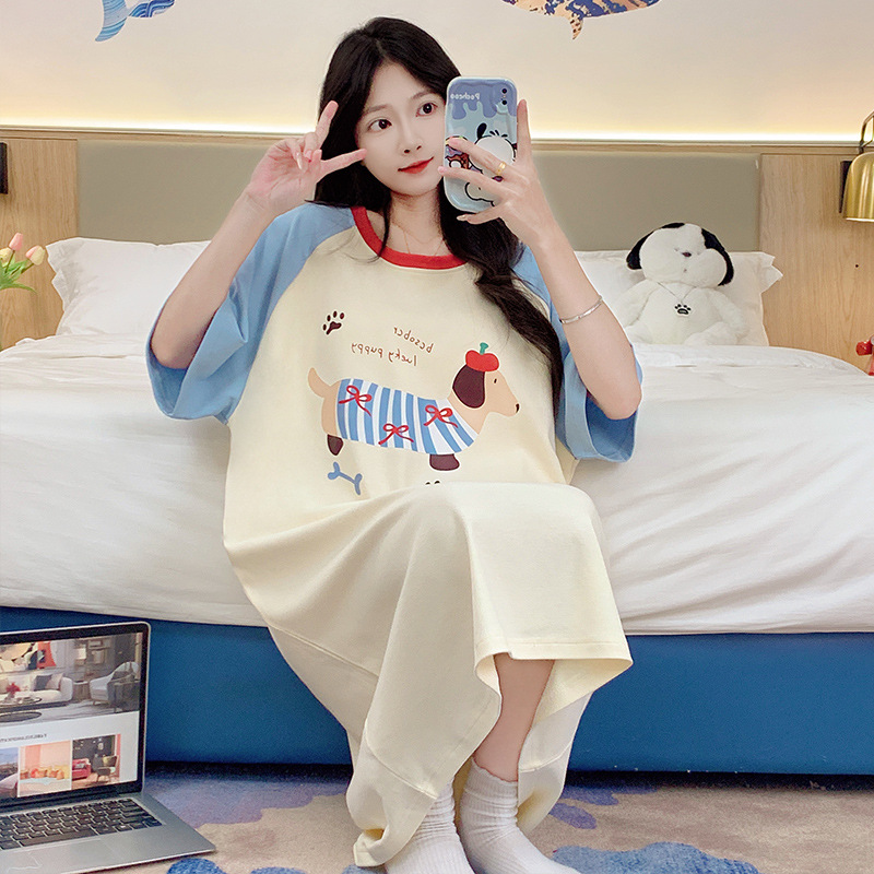 한국판 반팔 스커트 여자 여름 달콤하고 귀여운 학생 만화 플러스 사이즈 여자 중장형 잠옷 가정복