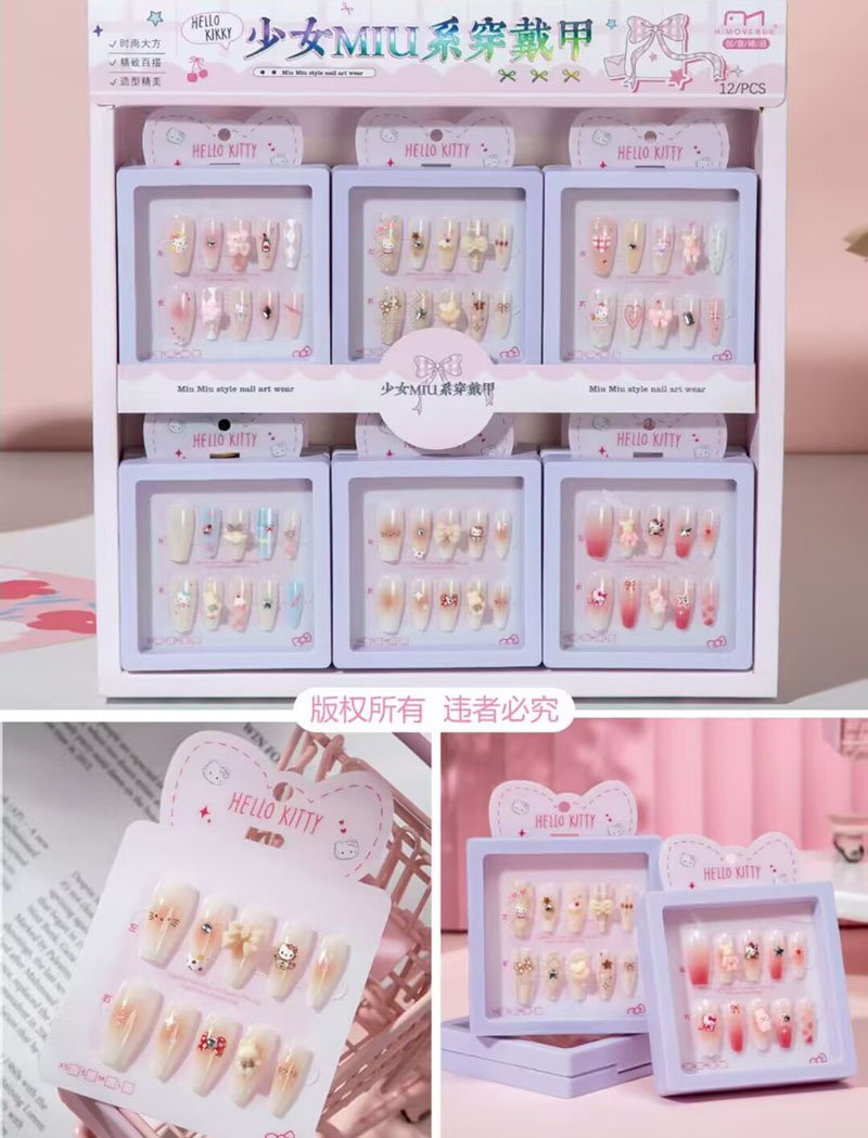 Nuevo desgaste de la serie de mariposa de uñas etiquetas de uñas niñas caja de almacenamiento transparente etiquetas de uñas falsas niñas etiquetas de uñas cortas