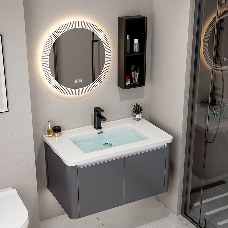 Hotel Space Gabinete de baño de aluminio Combinación Lavabo de lavado de manos de esquina redondeada Lavabo de cerámica de una pieza Lavabo Piscina Baño transfronterizo