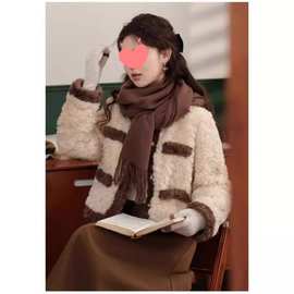 香风仿羊羔毛保暖短款外套女秋冬2025新款韩版宽松气质上衣加厚潮