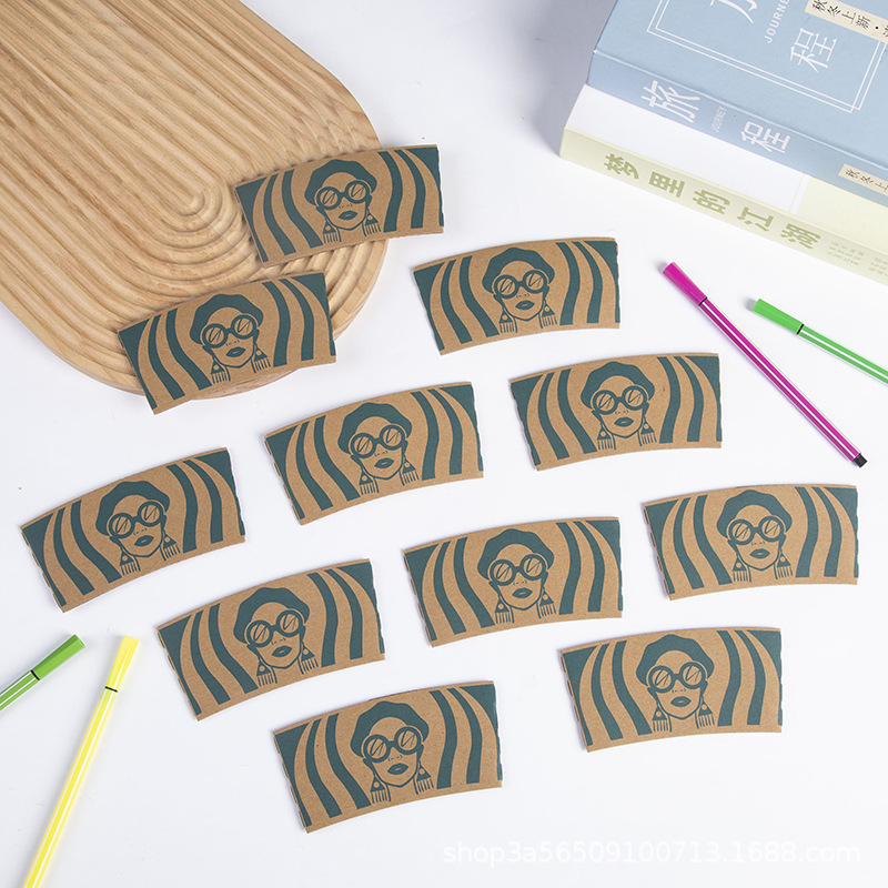 Wholesale Cardboard Cup Sleeves, Disposable Coffee Cup Sleeves, Trendy Thai Milk Tea, Baking, and Takeaway Plastic Cup Sleeves