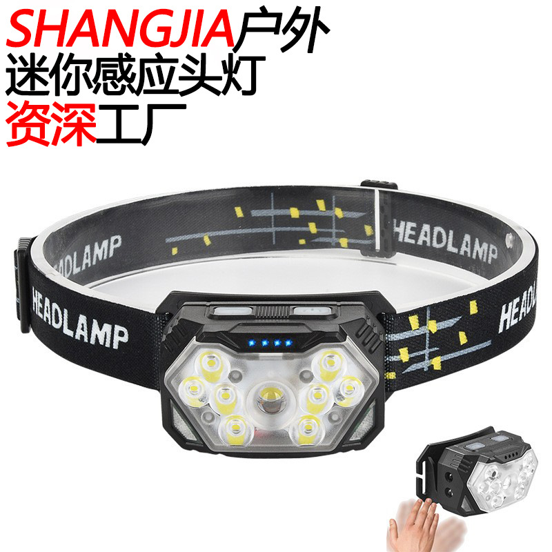 Transfronterizo de inducción de la onda LED faro al aire libre COB luz roja de advertencia fuerte luz de pesca ciclismo corriendo mini faro