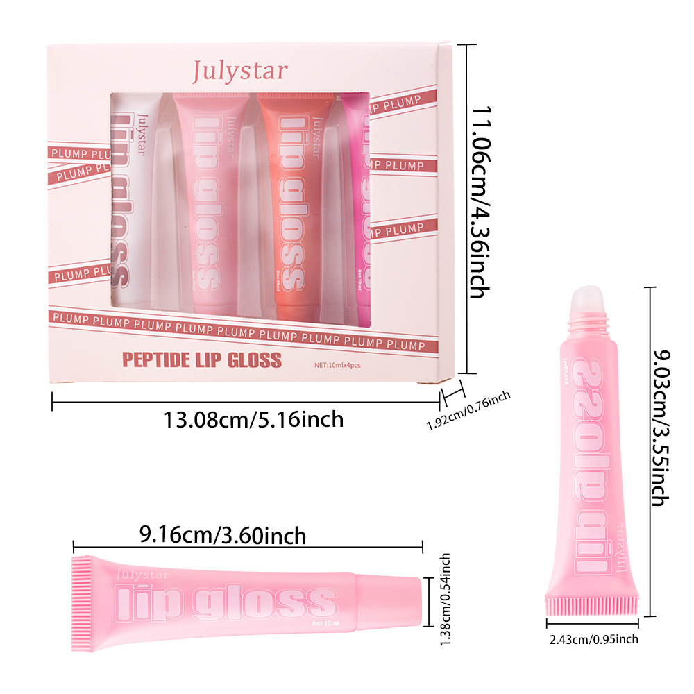 Julystar's best-selling Lip Moisturizing Fruit-flavored Lip Gloss 4-tube Set, Lip Gloss Moisturizing and Hydrating Lip Oil Makeup Specification drawing